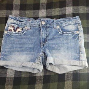 Paisley sky blue denim star design sz 8 shorts
